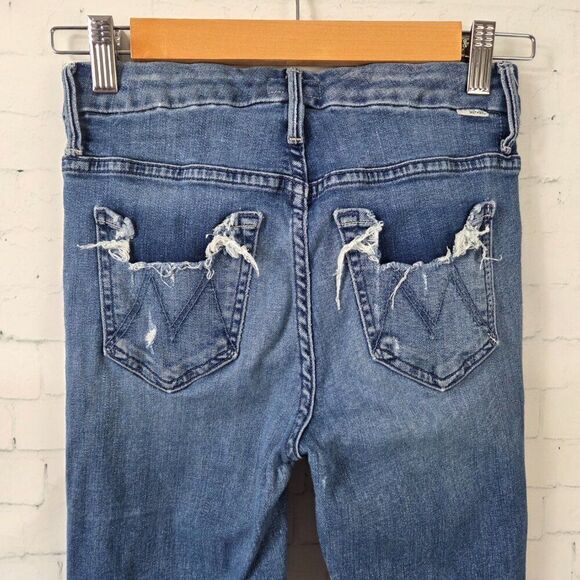 Mother High Waisted Looker Ankle Fray Jeans Size 24 Get Your Groove Back Blue - Picture 8 of 11
